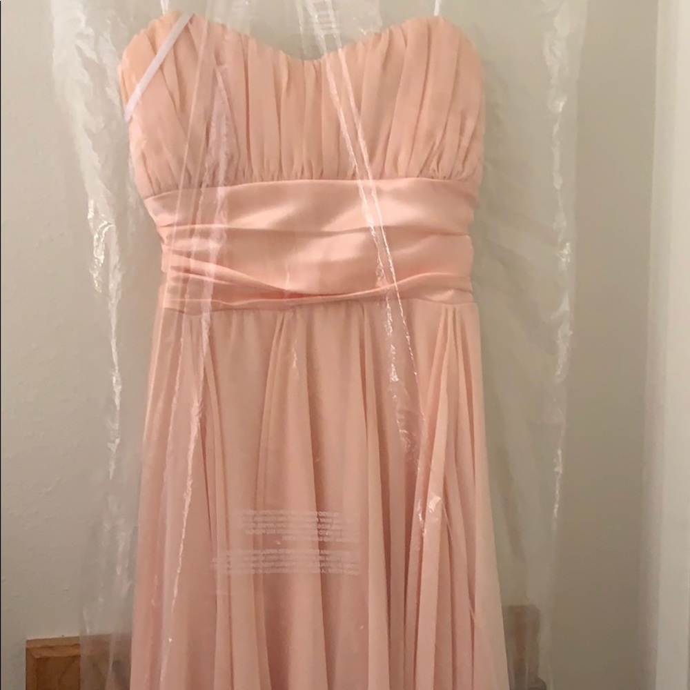 Peach High Low Strapless Gown